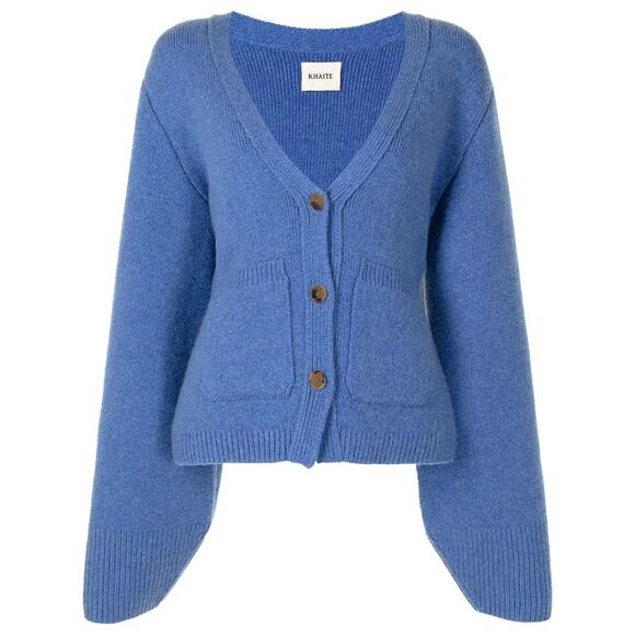 KHAITE Scarlet Rib-trimmed Wool Cardigan - S Blue - Picture 1 of 5